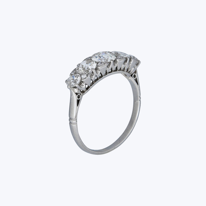 Antique Plat. 1.51 ct. 5-Stone Graduated Old Euro Cut Diamond Ring