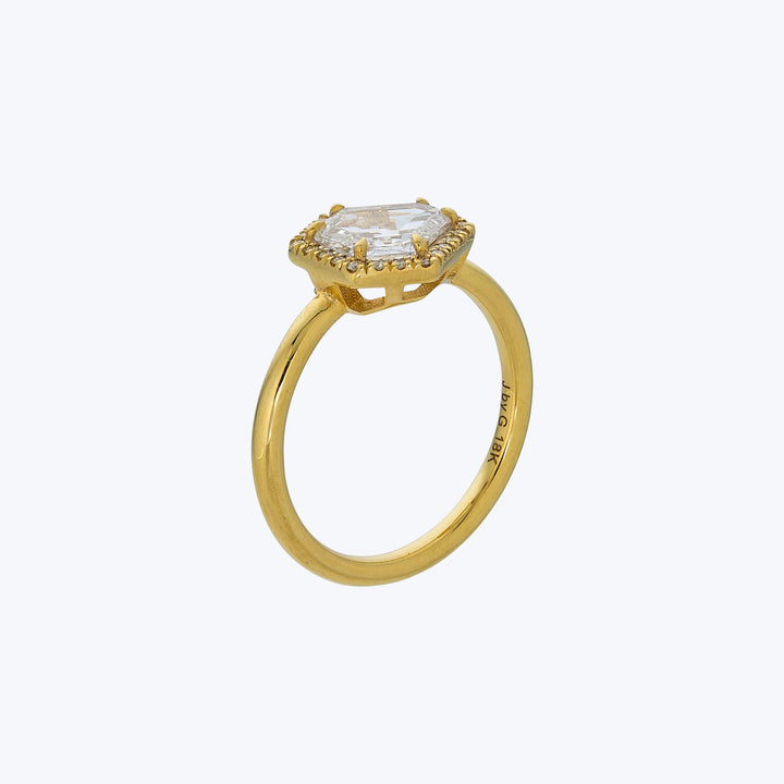 Jewels by Grace 18KYG 1.04 ct. Kite-Shape Step Cut Diamond Halo Solitaire