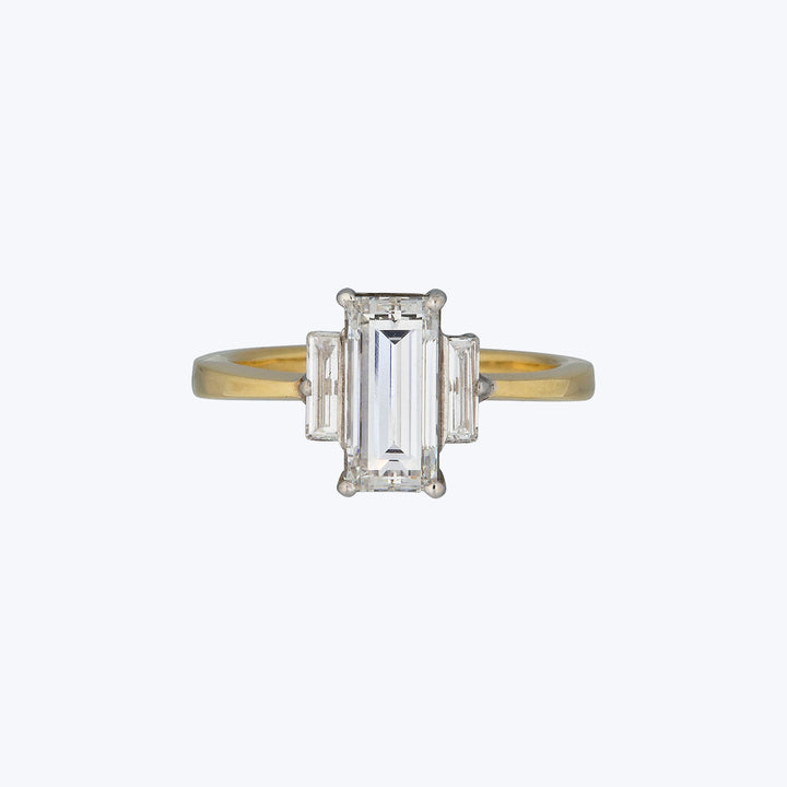 Jewels by Grace 18KYG, 14KWG 1.65 ct. Elongated Step Cut Diamond Trilogy Ring