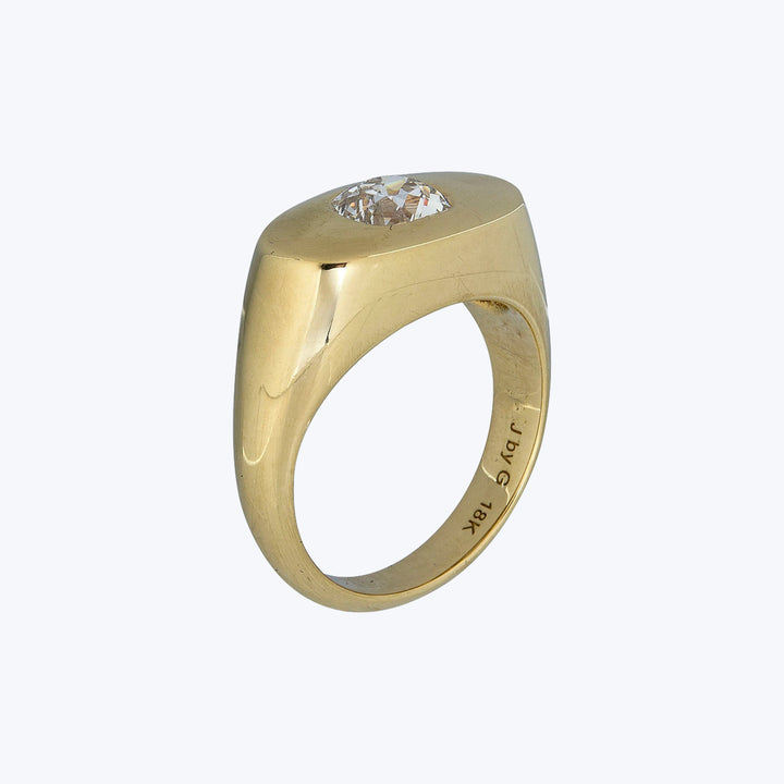 Jewels by Grace 18KYG 0.85 ct. Old Mine Cut Diamond Signet Ring