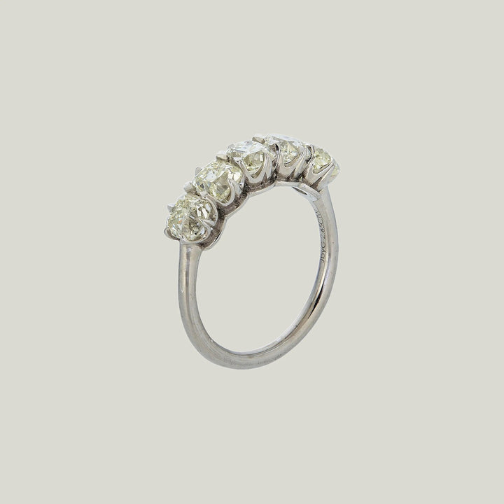 Jewels by Grace Platinum 2.65 ct. Old Mine Cut Diamond Five-Stone Band