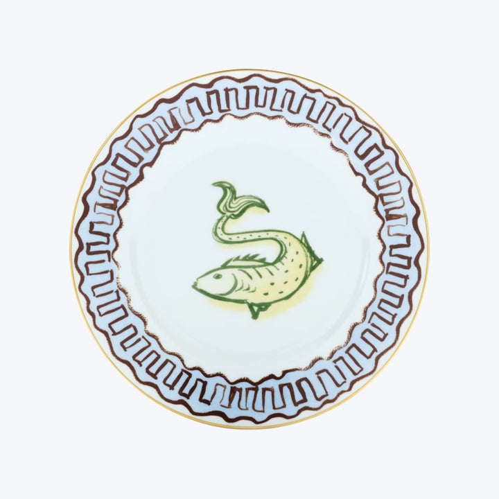 Il Viaggio di Nettuno Flat Dessert Plate Light Blue & Yellow
