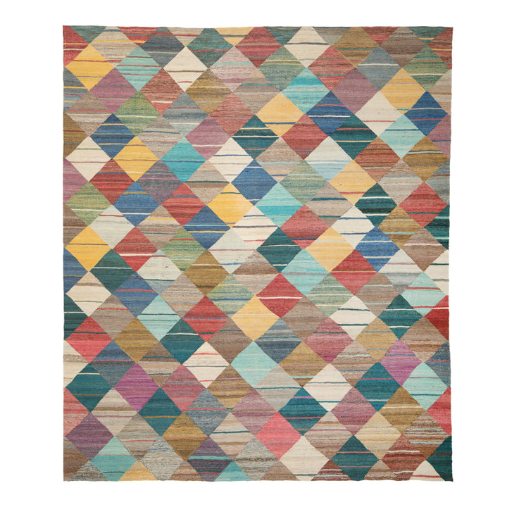 Transitional Kilim Wool Rug - 8'8" x 9'6"