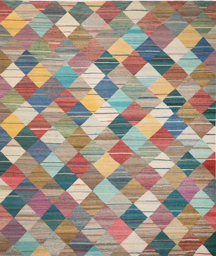 Multicolored Transitional Kilim Wool Rug - 8'8" x 9'6"