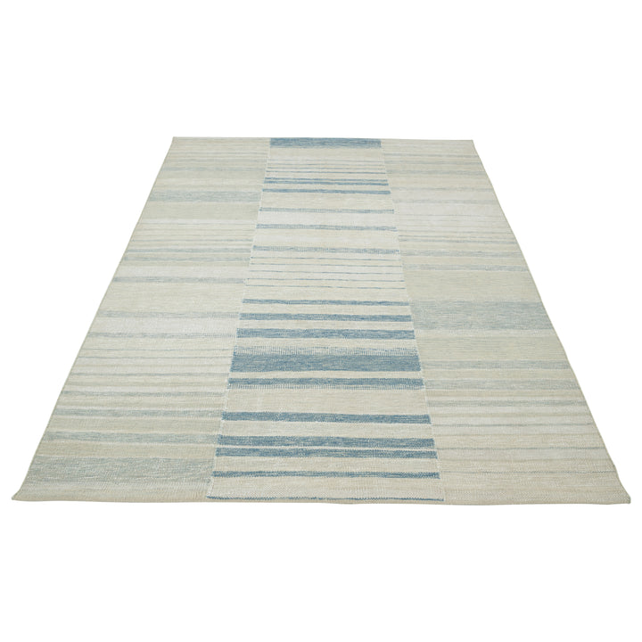 Blue Swedish Inspired Art Silk Wool Blend Kilim Rug - 8' x 10'