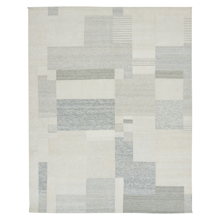 Grey Swedish Inspired Art Silk Wool Blend Kilim Rug - 12' x 15'