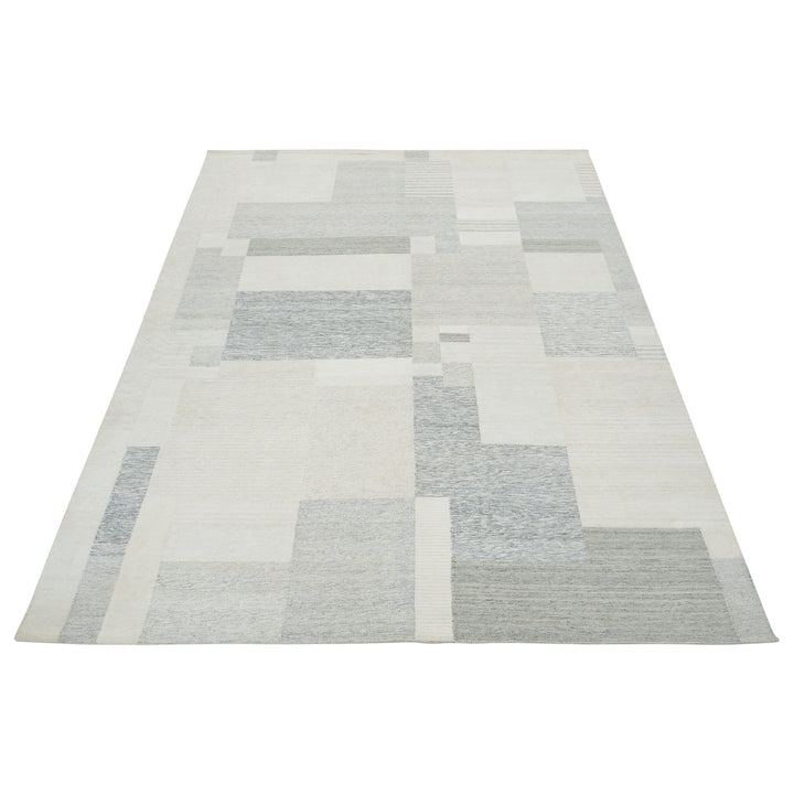 Grey Swedish Inspired Art Silk Wool Blend Kilim Rug - 12' x 15'