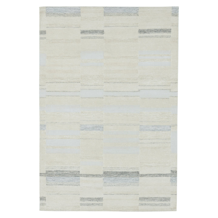 Ivory Swedish Inspired Art Silk Wool Blend Kilim Rug - 6' x 9'