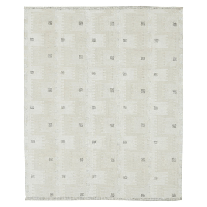 Beige Swedish Inspired Art Silk Wool Blend Kilim Rug - 8' x 10'