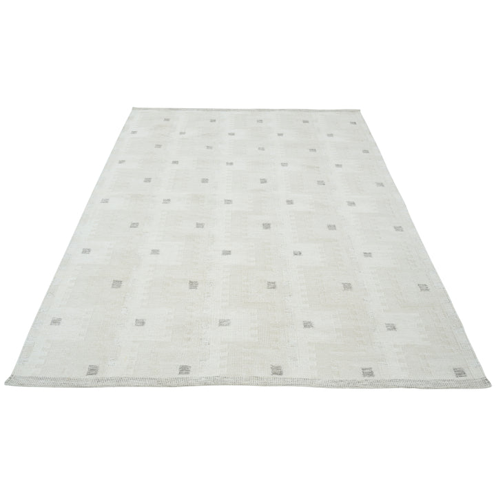 Beige Swedish Inspired Art Silk Wool Blend Kilim Rug - 8' x 10'