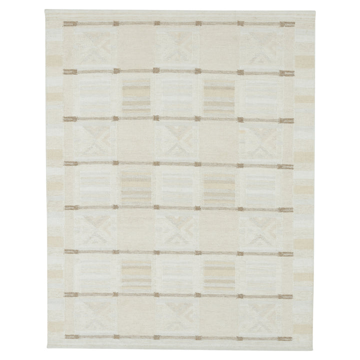 Natural Swedish Inspired Art Silk Wool Blend Kilim Rug - 8' x 10'
