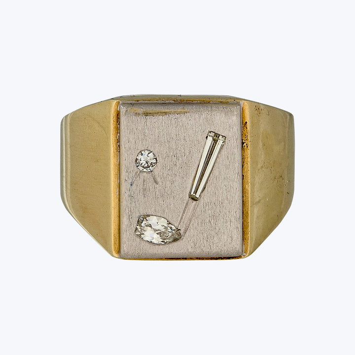 Vintage 14KYG, 14KWG, Diamond Golf Signet Ring