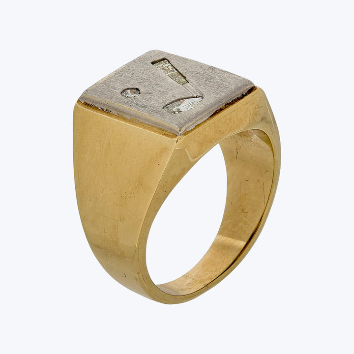 Vintage 14KYG, 14KWG, Diamond Golf Signet Ring