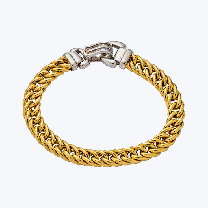 Vintage 14KYG 14KWG Curb Link Buckle Bracelet