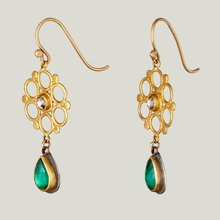 Rosecut Emerald Mandala Drop Earrings