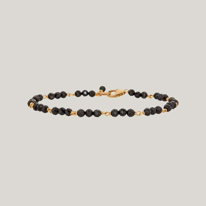 Beaded Linked Black Spinel Trios Bracelet