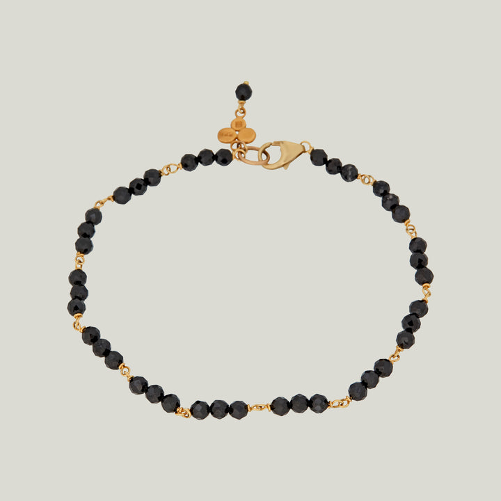 Beaded Linked Black Spinel Trios Bracelet