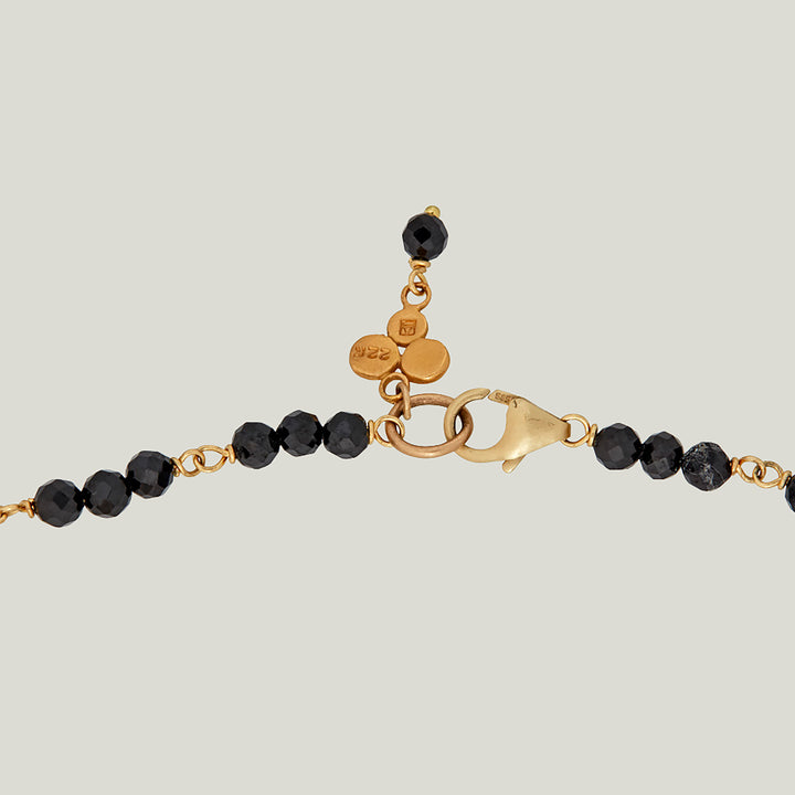 Beaded Linked Black Spinel Trios Bracelet