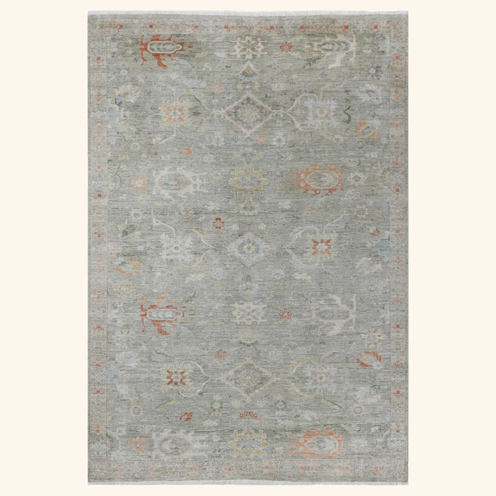Light Blue Antique Revival Wool Silk Blend Rug - 6' x 9'