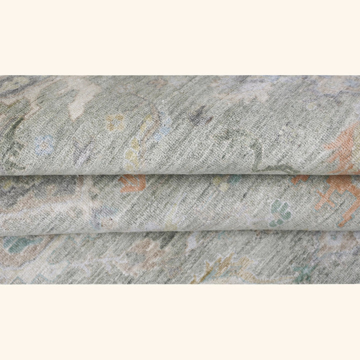 Light Blue Antique Revival Wool Silk Blend Rug - 6' x 9'