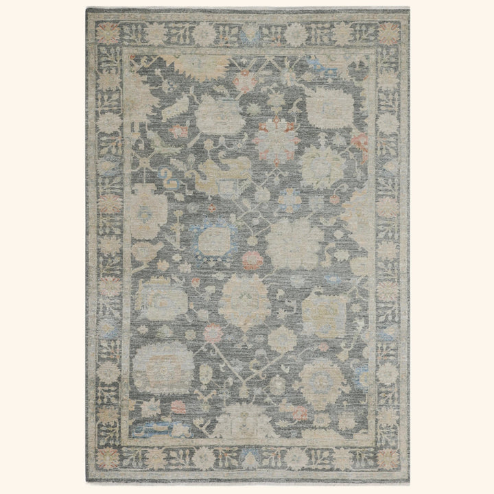 Dark Grey Antique Revival Wool Silk Blend Rug - 6' x 9'