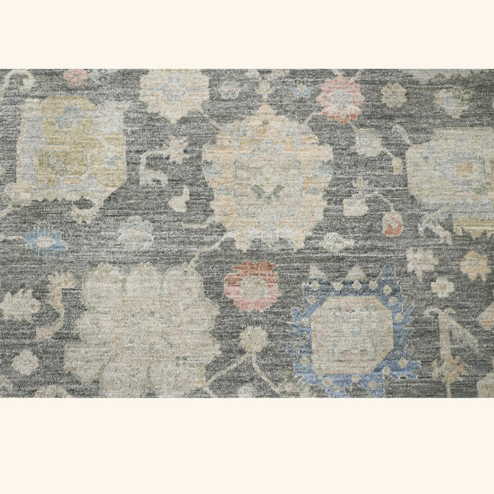 Dark Grey Antique Revival Wool Silk Blend Rug - 6' x 9'