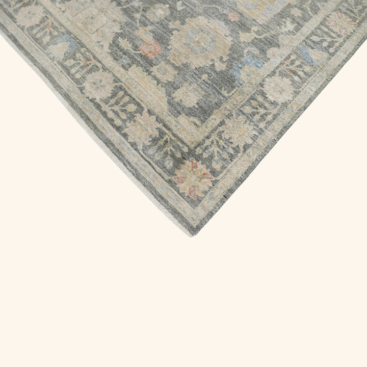 Dark Grey Antique Revival Wool Silk Blend Rug - 6' x 9'