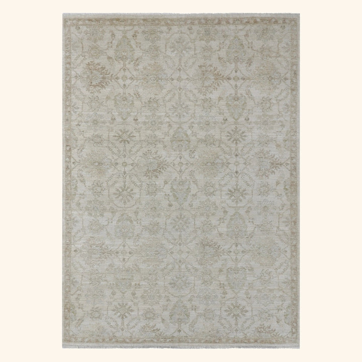 Ivory Antique Revival Wool Silk Blend Rug - 6' x 9'