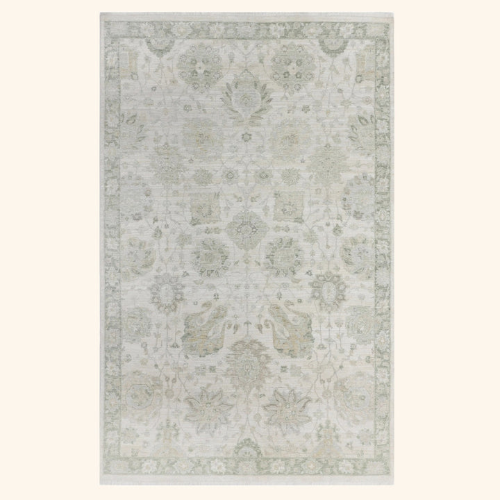 Ivory Antique Revival Wool Silk Blend Rug - 6' x 9'