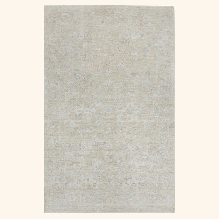 Ivory Blue Contemporary Wool Rug - 6' x 9'