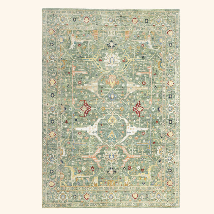 Green Antique Revival Wool Rug - 9' x 12'