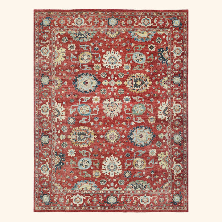 Red Antique Revival Wool Rug - 9' x 12'