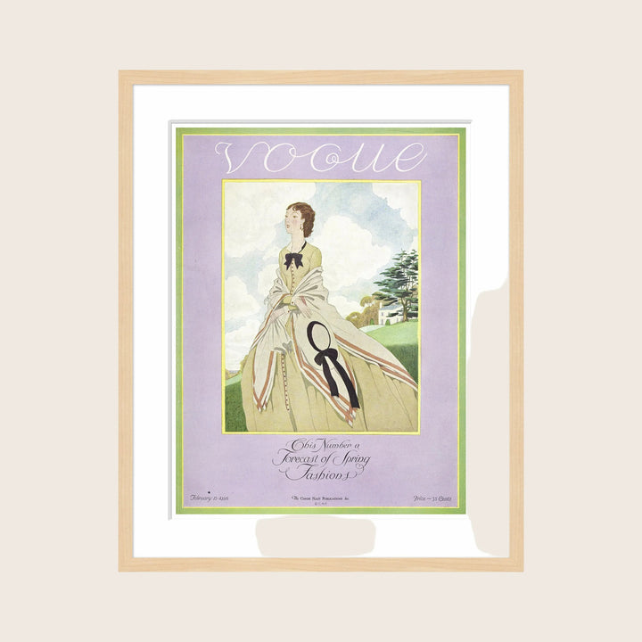 Vintage Vogue Cover, "Woman in an Old Fashioned Dress", Pierre Brissaud