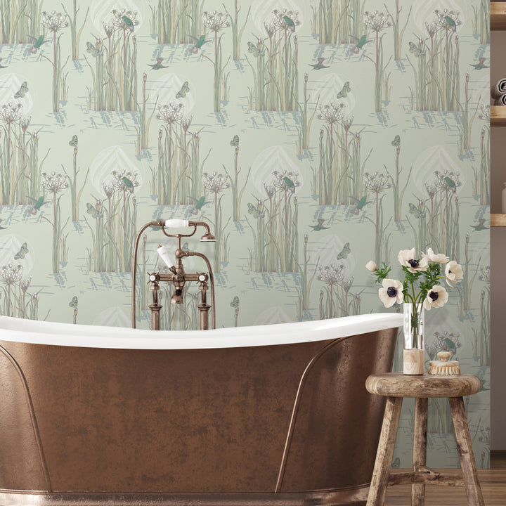 Reed Plants in Water Green Morning