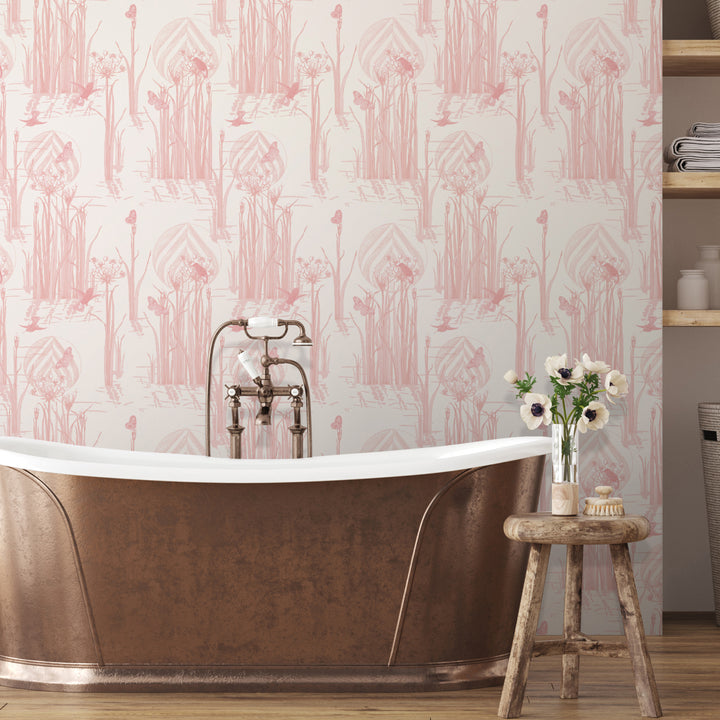 Reed Plants in Water Pink on White