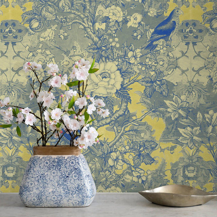 Garden Delight Blue on Gold