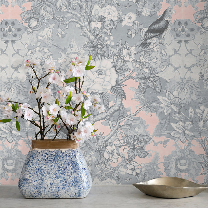 Garden Delight Gray on Pink