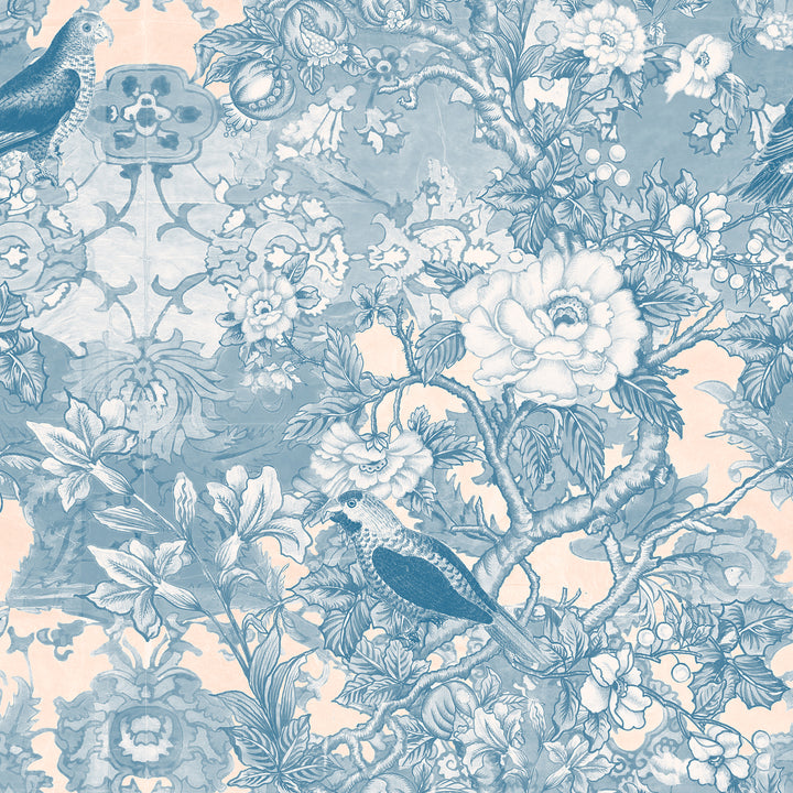 Garden Delight Light Blue on Peach