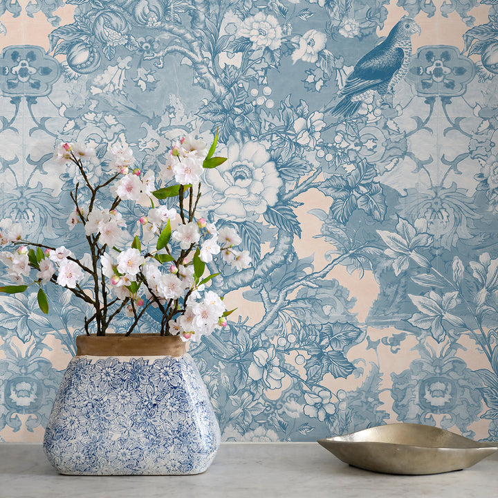 Garden Delight Light Blue on Peach