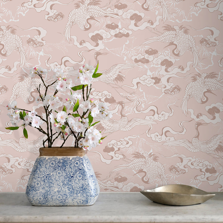 Floating Dreamy Cranes Blush Rose