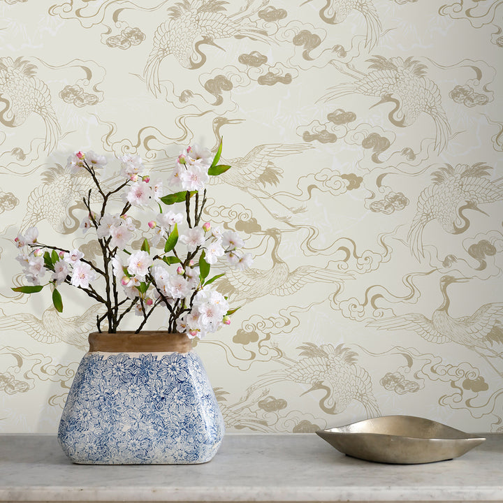 Floating Dreamy Cranes Cream