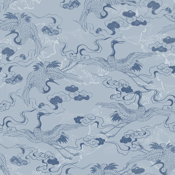 Floating Dreamy Cranes Blue