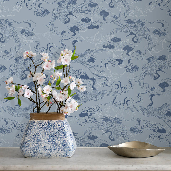 Floating Dreamy Cranes Blue