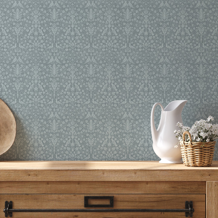 Textured Woodland Tapestry Faded Denim