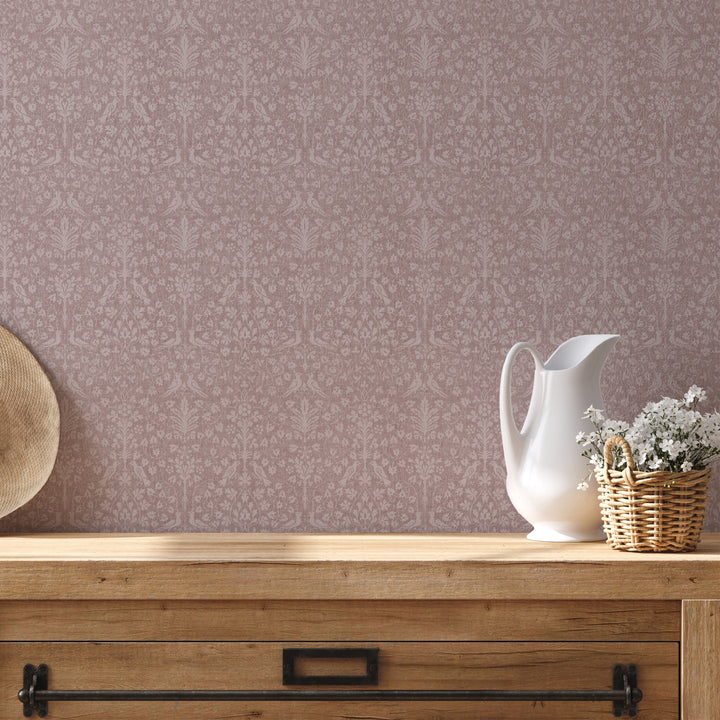 Textured Woodland Tapestry Dusty Rose