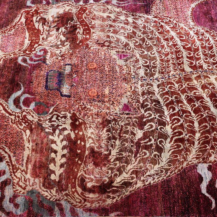 Red Alchemy Contemporary Silk Rug - 4' x 5'5"