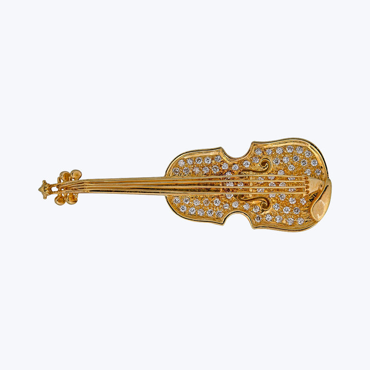 Vintage 18KYG Diamond Violin Brooch