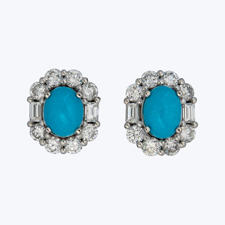 Platinum Diamond and Vintage Natural Turquoise Medium Studs
