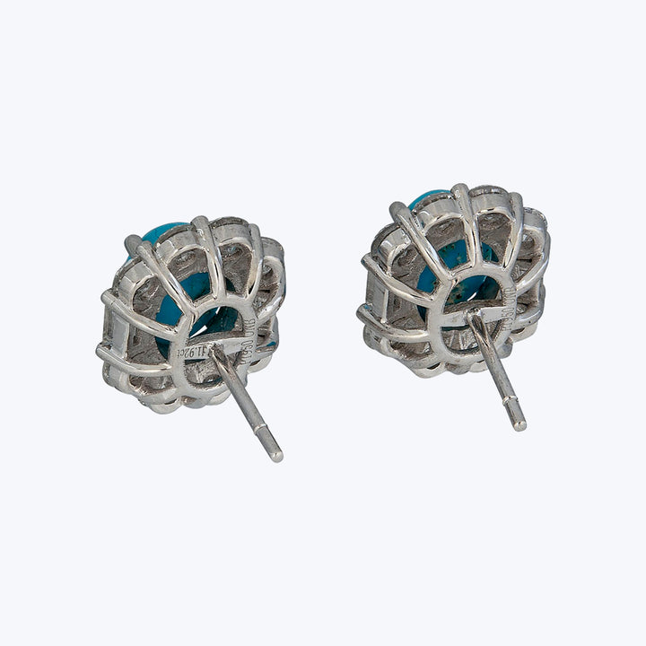 Platinum Diamond and Vintage Natural Turquoise Medium Studs
