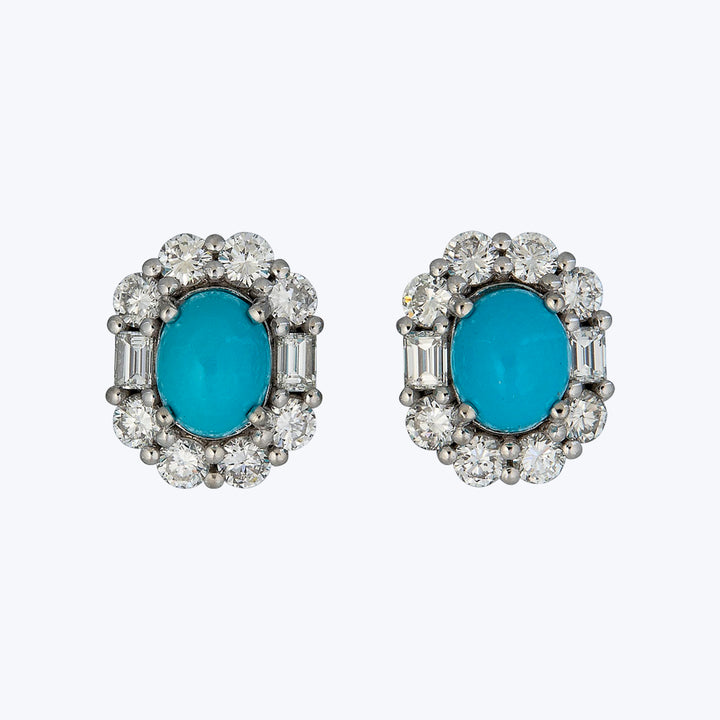 Platinum Diamond and Vintage Natural Turquoise Large Studs